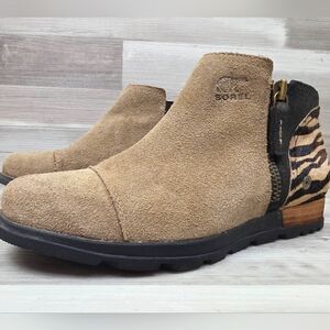 Sorel Major Low Premium Suede Zebra Print Ankle Boot Womens Size 8.5
